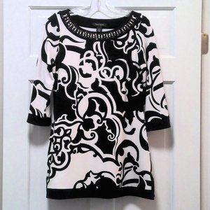 White Houe Black Market XS Rhinestone Embellished Neck Tunic Dress 3/4 Sleeves